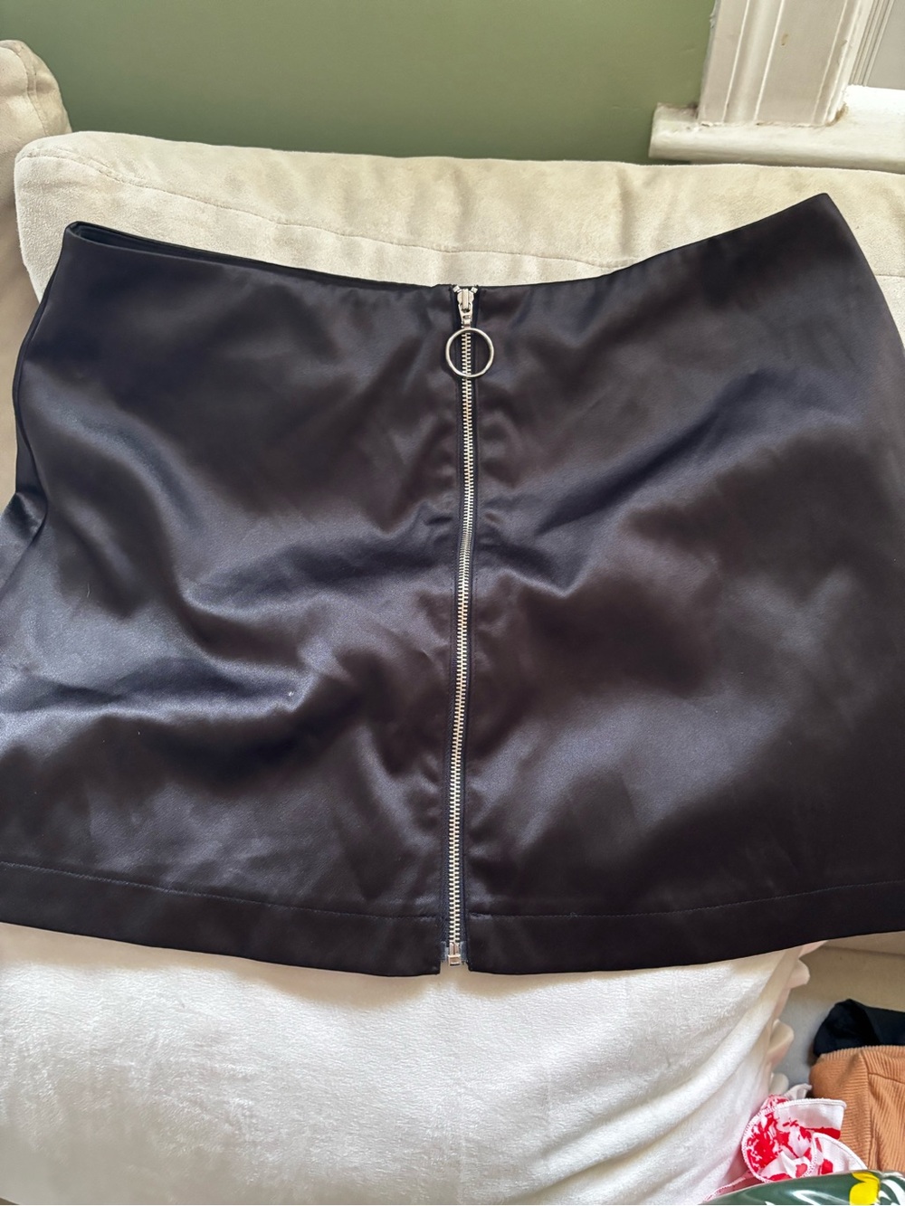Black Faux Leather Zip-Front Mini Skirt